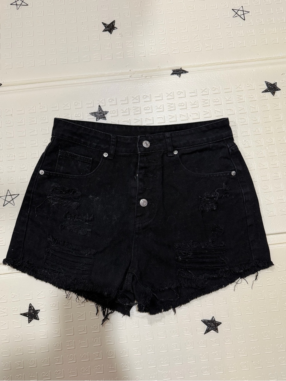 SHEIN Black Distressed High-Rise Jean Shorts